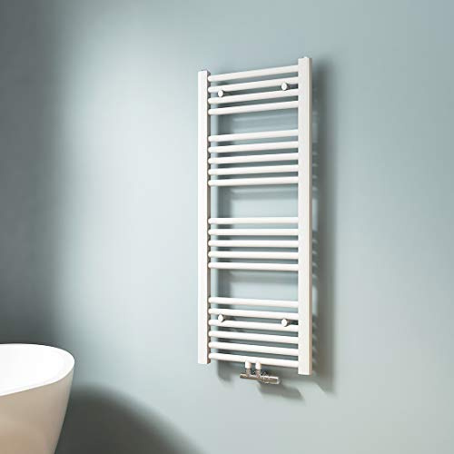 EMKE Toallero Baño Radiador, 100 x 40 cm, Tubo Redondo, Blanco, secador de Toallas con conexión Central, radiador secador de Toallas de Agua Caliente