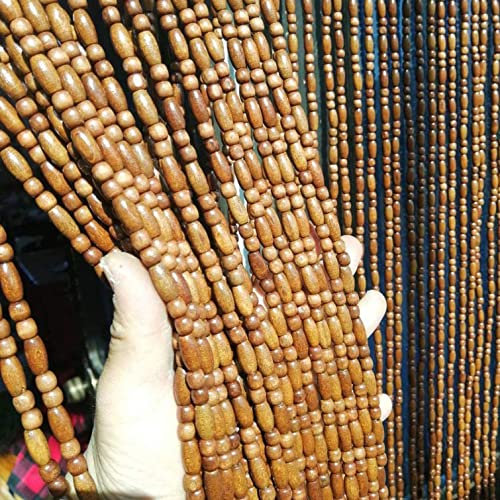 Hölzern Perlenvorhang Türvorhang Holzperlenvorhang Insektenschutz Retro-Stil hängende Raumteiler Deko Natur Holz Teilervorhang für Wohnzimmer Schlafzimmer Balkontür,Anpassbar (31 Stränge-60x140cm)
