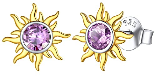 ChicSilver Orecchini Argento 925 con Pietre di Nascita Forma Sole Zirconia Confezione Regalo