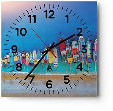 Horloge Murale Design Moderne Navire Plage Perspective 40x40cm Grand Pendule murale en verre Cuisine Salon Chambre Silencieuse Originale Wall Clock Décoration Murale Art Wall Decor C4AC40x40-4415