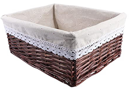 Rectangular Wicker Storage Basket 40x30x16cm Brown Daisy Style | Large Capacity Handwoven Box, Back to School Decor, Kitchen Storage Basket for Sorting and Laundry