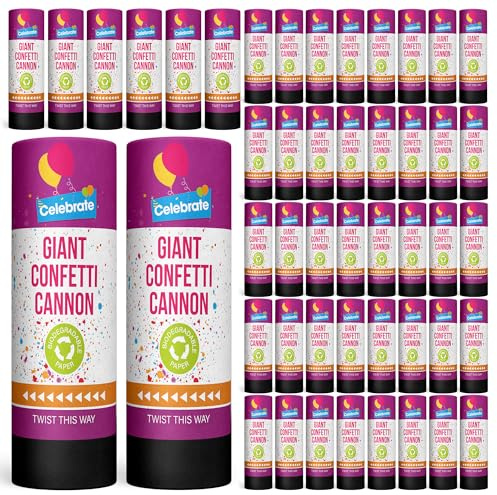 SOL 48pk Confetti Cannons Large - Giant Party Poppers Paper Cannon - Party Poppers Birthday Adult - Multicolour Papers Mix for Weddings, Birthdays, New Year's Eve, and Celebrations - Safe, Easy to Use