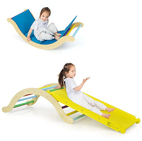 COSTWAY 3 en 1 Escalada de Arco para Niños con Cojín, Triángulo Rampa Reversible para Escalar y Deslizarse, Escalera Abovedada Versátil para Niños para Uso Interno, Carga 60 kg (Multicolor)