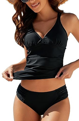 Viloree Women's Tankini Set V-Neck Halter Backless 2 Pieces Tummy Control Swimsuit Swimming Costume