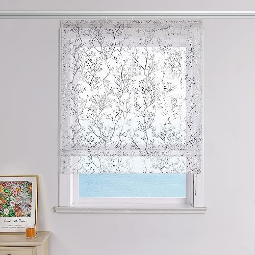 ESLIR Raffrollo mit Klettschiene Gardinen Küche Weiß Raffgardinen mit Klettband Transparent Bändchenrollo Modern Vorhänge Wohnzimmer Silber BxH 100x140cm 1 Stück