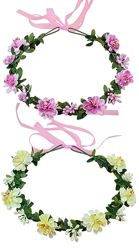ccHuDE 2 Pcs Blume Blatt Kronen Blumenkranz Stirnbänder Verstellbare Blume Haar Kronen Floral Hochzeit Haar Kränze Blume Girlande Stirnbänder Weiß Rosa