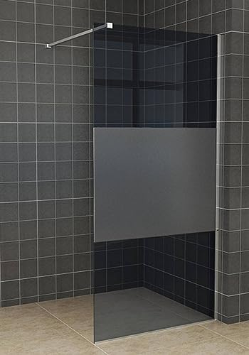 Saqu Subtly Duschwand ohne Wandprofil 140x200 cm - Walk In Dusche - NANO Glas Duschtrennwand Badewanne Duschwand halb satiniertes Rauchglas