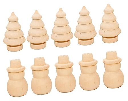 OATIPHO 20stücke DIY Holzfiguren zum Bemalen in Schneemann und Weihnachtsbaumform Unbemalte Dekoration für Kreativprojekte und Spielzeug für Junge Mädchen