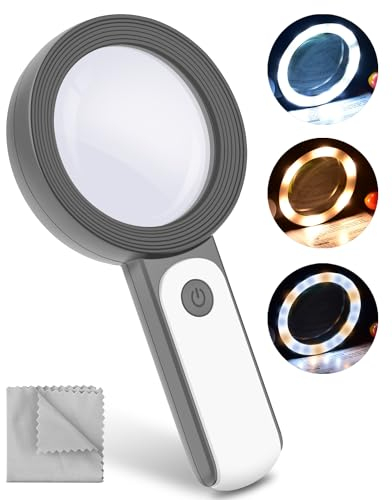 Lente d'ingrandimento con luce, BROTOU 30x, lente d'ingrandimento da lettura 18 LED, 3 modalità con chiarezza, doppia lente in vetro, per anziani per leggere hobby, artigianato, monete, francobolli