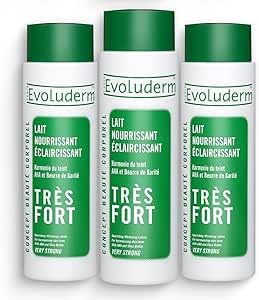 EVOLUDERM – Lait Nourrissant Éclaircissant Très Fort – 500 ml – Ingrédients d’Origine Naturelle – Végan – Fabrication Française – Lot de 3 x 500 ml