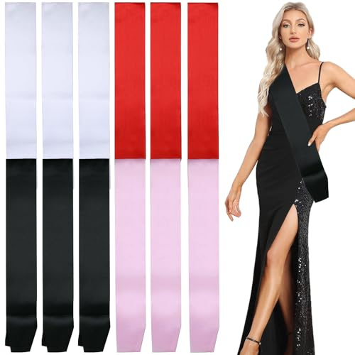Xumier Leere Schärpe 12Stück DIY Plain Satin Sash Deko Schärpe Bride Party Schärpen Bride Plain Satin Sash Blanko Schärpe Weiß Rosa Für Geburtstag Junggesellenabschied Hochzeit Party