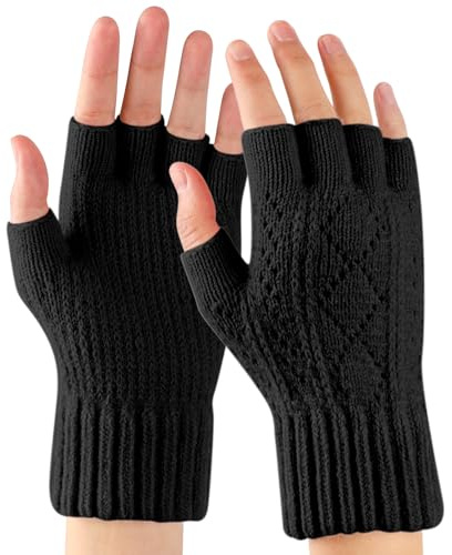 TAGVO Gant Sans Doigt Hommes Femme, Elastique et Respirant Mitaine Tricotée Chaude Tactile Hiver, Coupe-Vent pour Dames, Cyclisme, Course à Pied en Plein Air, Travail