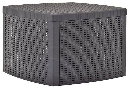 Gecheer Beistelltisch Gartentisch Ablagefach Couchtisch Tabletttisch Aufbewahrungskorb Sofatisch Wohnzimmertisch Mokka 54×54×36,5 cm Kunststoff