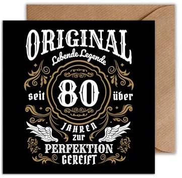 WBdesignz Oldschool Geburtstagskarte mit Umschlag - 80. Geburtstag Geschenkkarte Happy Birthday - Karte zum 80ten (125 x 125 mm)