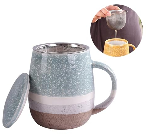 Xfeyaqlo Tasse a The avec Infuseur et Couvercle, Tisaniere 400ml Mug, Tasse Thé Ceramique Tasses a Cafe, Convient à un Usage Quotidien (Bleue)
