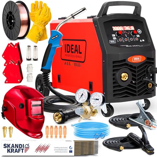 Ideal Tecno MIG 254/2 PULSE - 200A poste a souder mig avec gaz 230/400V - synergie - MIG/MAG, MMA, fil fourré, TIG Lift - 4 roulettes et chariot - soudage par points et soudobrasage - Kit premium