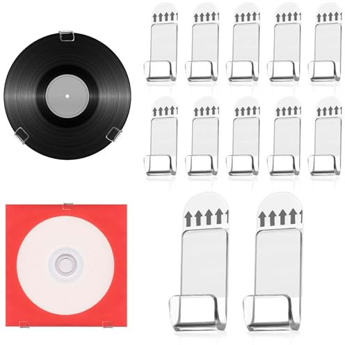 12stk Wandregal für Schallplatten, Selbstklebender Schallplattenhalter ohne Bohren Transparent Aufbewahrungsaufhänger für Alben aus Acryl mit Klebeband für Sammlung Heim Büro Dekoration