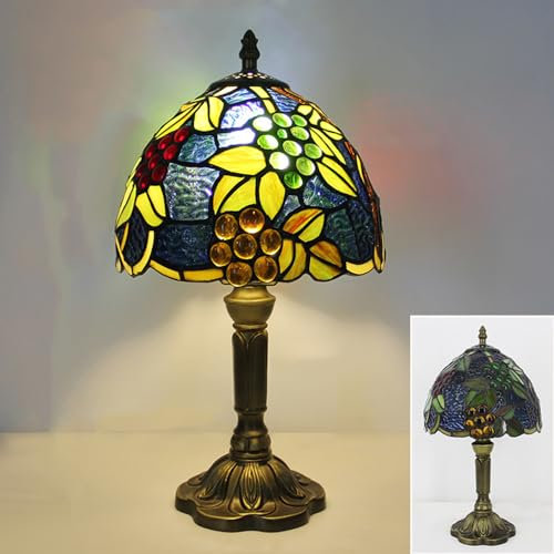 Mengjay Lampe Nachttischlampe Retro 220V Kleine Tischlampe Rose Traube Bunte Glas Lampenschirm Schlafzimmer Deko Schlafzimmer Tischlampen Nachtlampe Tischleuchte