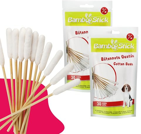 Bamboostick® - 2 Packung mit 30 Wattestäbchen S/M – zum Reinigen der Ohren von kleinen Hunden und Katzen – einfach zu verwenden – entwickelt von einem französischen Tierarzt