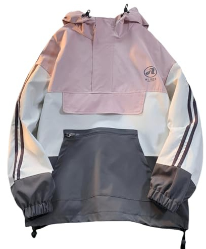 GURUNVANI Herren Anorak-Jacke, halber Reißverschluss, Kapuze, Windbreaker, Mantel, Unisex, Outdoor-Pullover, Pink, X-Large