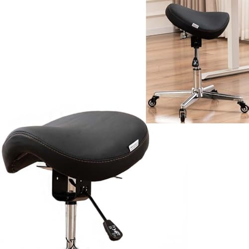 Sattelhocker Drehbarer Sattelhocker mit Rollen, Leder-Friseurstuhl, Sattelstuhl mit Hebefunktion für Die Home-Office-Klinik, Schwarzer Ergonomischer Kippsitz für Zahnärzte, Friseure, Dentalhygieniker