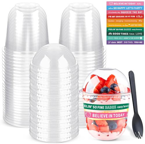 YIYICO Dessertgläser Plastik Dessertschalen Dessertbecher mit Deckel 50Stk 360ml Desserttassen Dessert Cups Nachtisch Becher Wiederverwendbar für DIY Mousse Pudding Eis Buffets Dessertparty (360ml)