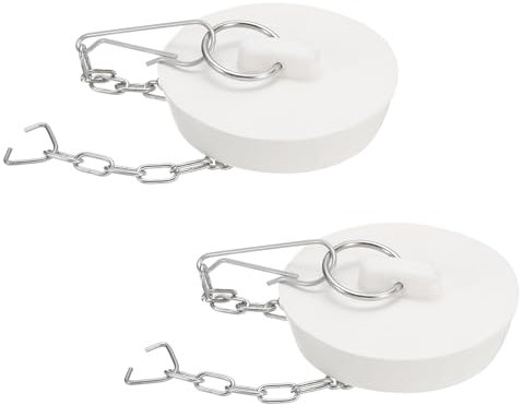 QUARKZMAN 2pcs Tapones de Drenaje para 53-55cm Agujero, Tapón de Desagüe de Goma con 25cm Cadena de Acero Inoxidable Tampões de Drenagem para Bañera Fregadero Lavabo Cocina Ducha, Blanco