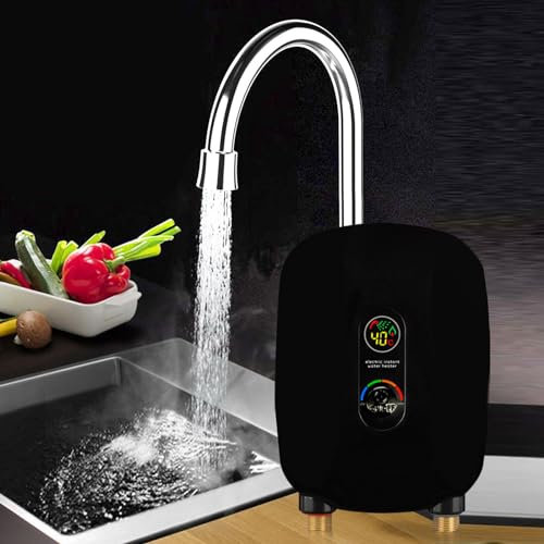 MEHOOSPVN 6500W Elektrische Durchlauferhitzer Warmwasserbereiter Elektronischer Dusche Thermostat Warmwasserbereiter Heizung mit Auslaufschutz, Schutz Gegen Trockenbrennen, IPX4 waterproof Schwarz
