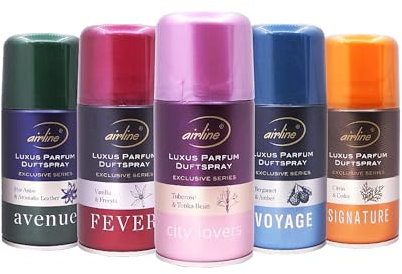 h2i Luxus Parfum Duftspray Mix | 5 Stück | verschiedene Düfte | 250 ml | Geruchsneutralisierer Lufterfrischer Raumduftspray Duftsprüher Raumduft-Nachfüller für automatische Duftspender