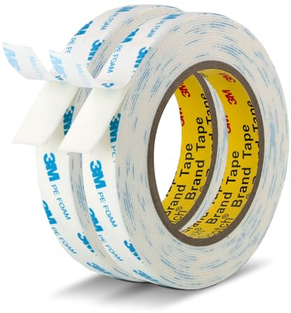 3M Doppelseitiges Klebeband Schaumstoffband Strapazierfähig 19 mm x 5,5 m 2 Rollen Montageband zum Verbinden von Schaumstoffstreifen für Banner Poster Alarme Jalousien Zierleisten Weiß
