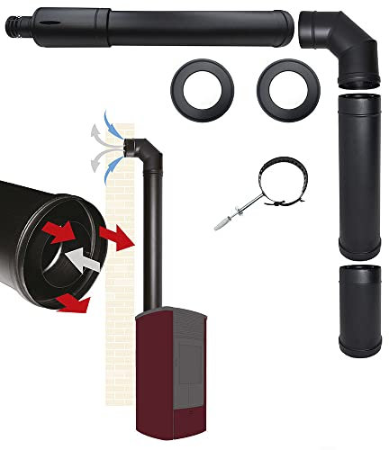 Kit de tuyaux de cheminée poêle à granulés avec sortie coaxiale supérieure dn 80 125 échappement de fumée aspiration d'air fabriqué en Italie