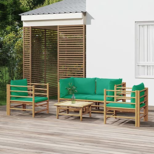KATERYY 5-TLG. Garten-Lounge-Set mit Grünen Kissen Bambus,Komfortables Bambus LoungeSet für deinen stilvollen Außenbereich