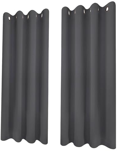 LIJIAO Tende con Anelli 75 x 90 cm Opaca Termica Isolante Tende Oscuranti 100% per Interni con Occhielli per Camera da Letto e Soggiorno, Grigio Scuro