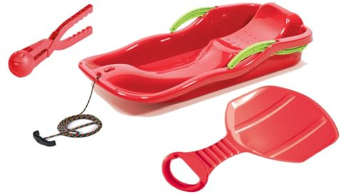 Tymar Schlitten Bob, Kinderbob mit Bremsen und schneeballzange und schneerutscher, Kinder(RaceSET; Rot)