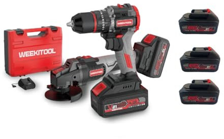 Kit Trapano Avvitatore Professionale Avvitatore 3 Batterie Batteria al litio da 21v 4.0ah 2 Velocita (10MM) Con Luce Led per + Smerigliatrice Angolare 3 Velocità Completo di Valigetta