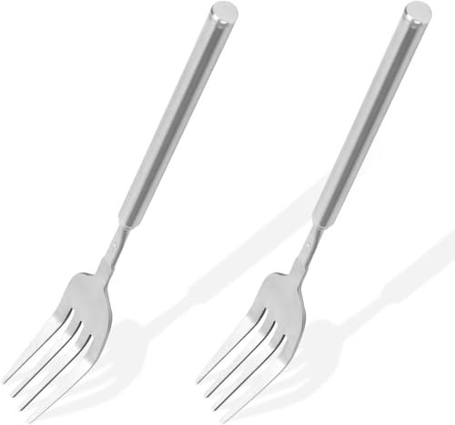 QUMENEY 2 Stück 65 cm ausziehbare Gabel Teleskopgabel extra langer Griff Edelstahl einziehbar Abendessen Dessert Obst Grillgeschirr Zubehör 22,1-65,6 Zoll