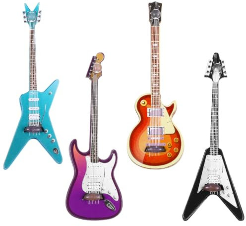 4 mini chitarra per bambini, chitarra gonfiabile, decorazione per la simulazione, legno in scala 1:12, chitarra ad aria colorata, chitarra per bambini per mini sala musicale, decorazione per la casa