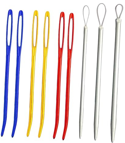 Gatuida 9piezas Agujas De Tapiz y Lana Con Ojo Grande y Punta Curvada Aluminio Para Coser Tejer Resistentes Coloridas Para Manualidades Costura Mano