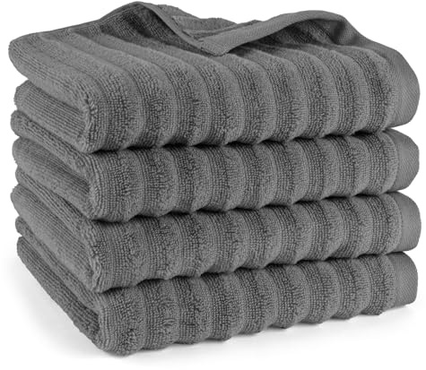 Pure Label Handtuch 4-TLG. 4x50x100cm 100% Baumwolle & Oeko-TEX, Anthrazit | Spürbar weich, saugstark und ideal für Bad, Gäste und täglichen Komfort