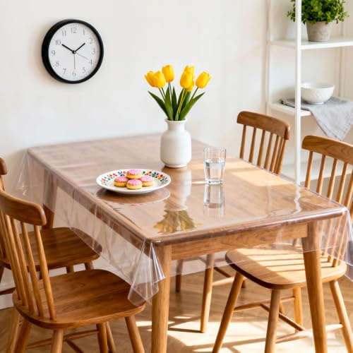 Tischdecke Transparent Abwaschbar, 80x140cm Tischfolie Durchsichtig PVC Tischdecke, 0.13 mm Stark Tischschutz Klarsicht Wasserdicht Fettdicht Tischschutzfolie Party