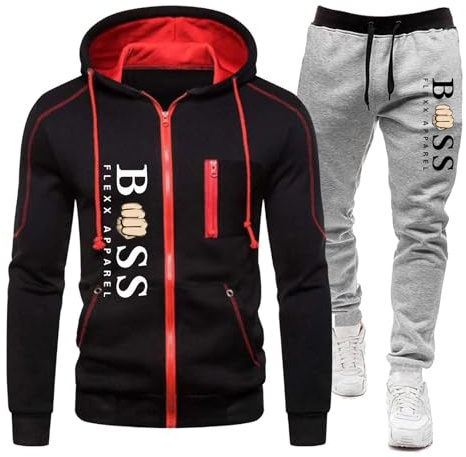 Mens Tracksuit Sets Letter Print Full Zip Jogging Sports Gym Suit 2 Piece Athletic Swimsuits Hooded Sweatshirt and Sweatpants 2 Piece Sweatshirt and Joggers (M,Black-2)