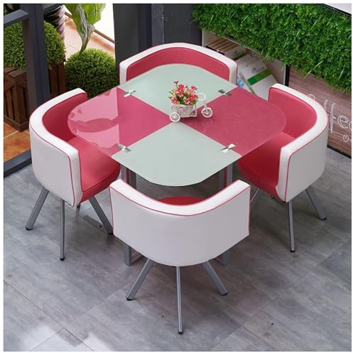 Runder/Quadratischer Konferenztisch, Moderner Esstisch Aus Gehärtetem Glas, Esstisch- und Stuhlset für 4 Personen für Küche, Esszimmer,24