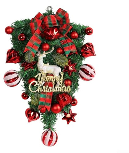 SMZhomeone Weihnachts-Türhänger mit roten Beeren, für den Außenbereich, festliche Dekoration, Kunststoff, wetterfest, Winter, Heimdekoration, Hof-Ornament, 48,3 x 32,6 cm