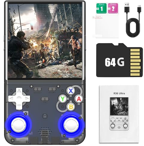 Console Di Gioco Portatile Retrò R36Ultra Retro-Schermo IPS Da 4,0 Pollici, Dotato Di Sistema Linux Open Source, Console Portatile Emulator Portatile-Black||64GB