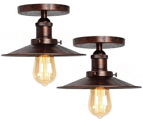 YSGUYILT 2 Stück Vintage Regenschirm Deckenleuchte Industrielle Retro Deckenlampe E27 Metal Hängelampe für Küche Loft Bar Esszimmer Rostfarbe 22 cm