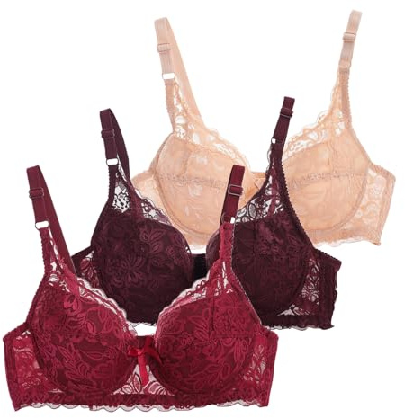 CSWH 3er Pack BHS Damen mit Bügel Fraun Spitzen-BH Set mit verstellbarem Push Up Sexy BH Mädchen Atmungsaktiver Weich Bequemer Y2K Unterwäsche Bra für Alltag