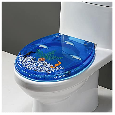 Ocean-Themed Resin Toilet Seat with Slow-Close Lid, 3D Dolphin and Seashell Design for Standard Toilets