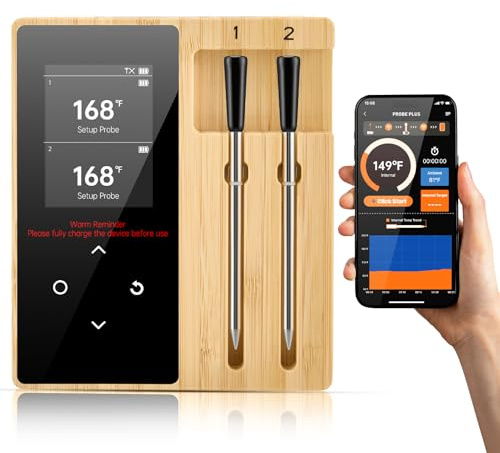 Bluetooth Wireless Meat Thermometer with Unlimited Range | IP67 Waterproof Dual-Probe, Smart APP Monitoring for BBQ, Grill, Oven & Air Fryer | High Precision Cooking Thermometer