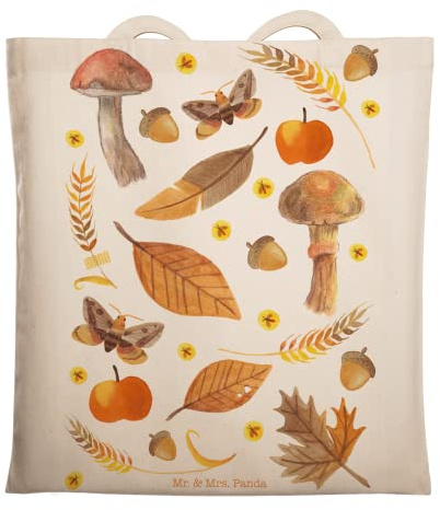Mr. & Mrs. Panda Shopping Tasche Herbst - Geschenk, dokumententasche, Jutebeutel, Tragetasche, Dekoration, November, Blätter, Oktober, Tote Bag, Pilze, Blatt