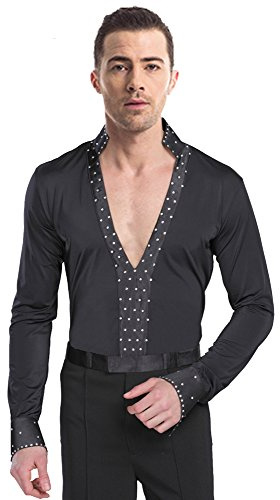 BOZEVON Hombres Clásico Mangas Largas Negro Latín Baile Camisa & Pantalones Actuación Ropa Escénica Disfraces Moda Bailando Jazz Trajes, Camisa, Tag 2XL = EU XL